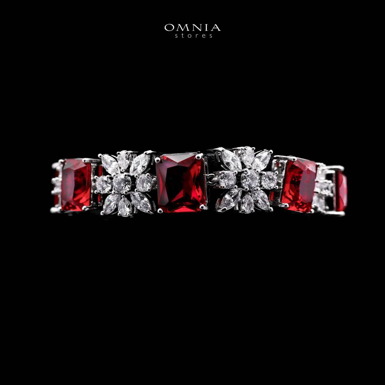 Omnia Charlene Red Bridal Full Set with Radiant and Pear-Cut High-Quality Simulated Diamonds Rhodium Plated - OMNIASTORES UAE