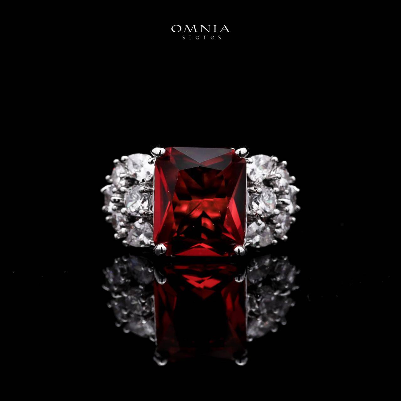 Omnia Charlene Red Bridal Full Set with Radiant and Pear-Cut High-Quality Simulated Diamonds Rhodium Plated - OMNIASTORES UAE