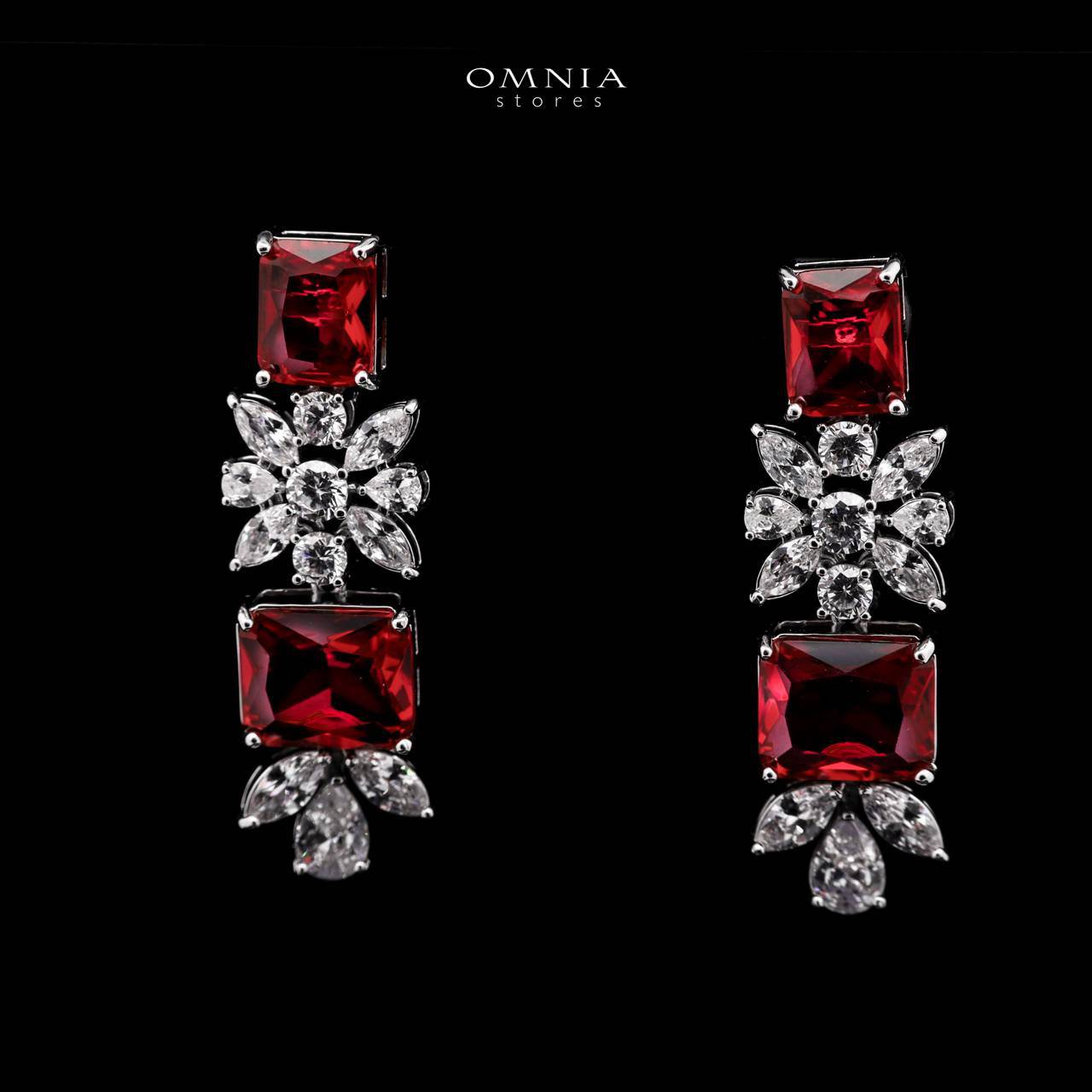Omnia Charlene Red Bridal Full Set with Radiant and Pear-Cut High-Quality Simulated Diamonds Rhodium Plated - OMNIASTORES UAE