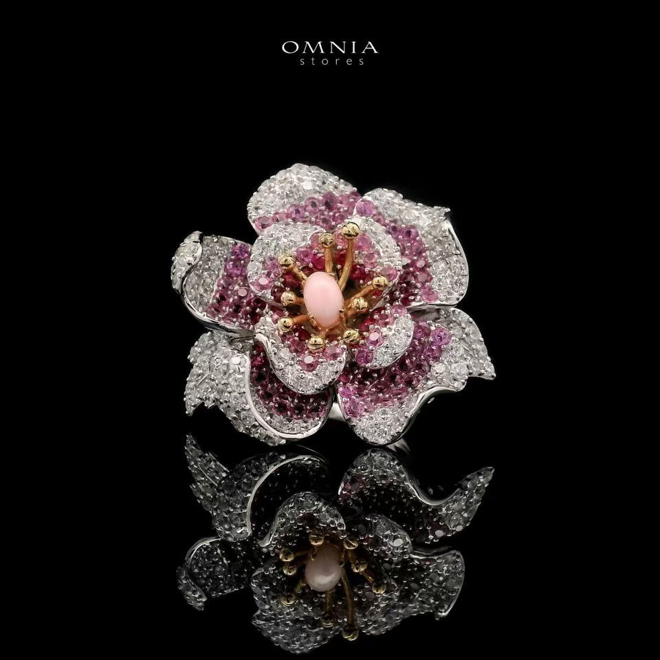 Omnia Ambreen Floral Ring in 92.5 Silver with High Quality Simulated Diamonds - OMNIASTORES UAE
