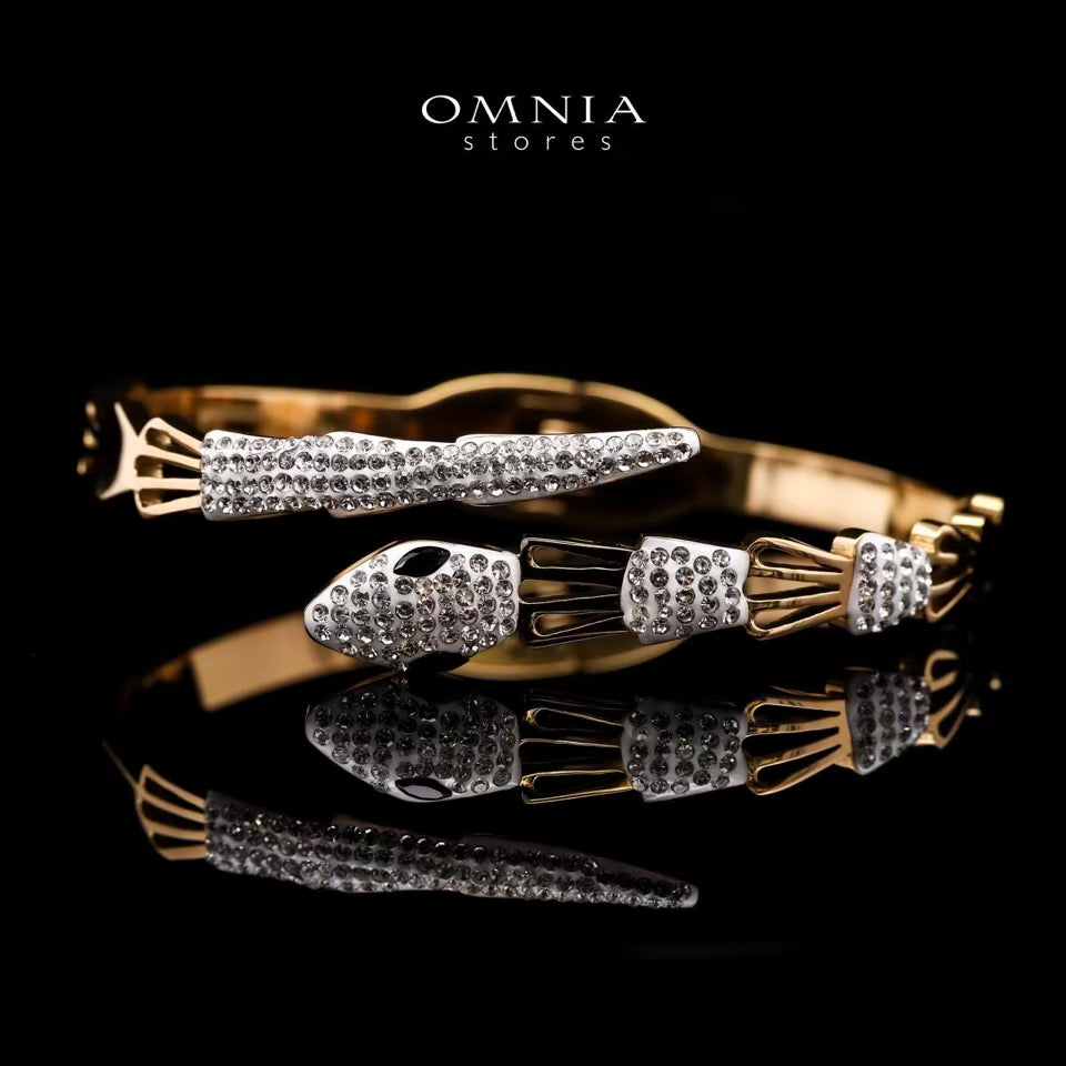 Omnia Aneesa Gold-Plated Copper Bangle with High-Quality Simulated Diamonds - OMNIASTORES UAE