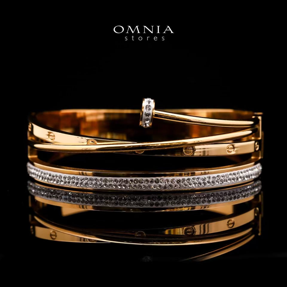 Omnia Angham Gold-Plated Copper Bangle with High-Quality Simulated Diamonds - OMNIASTORES UAE