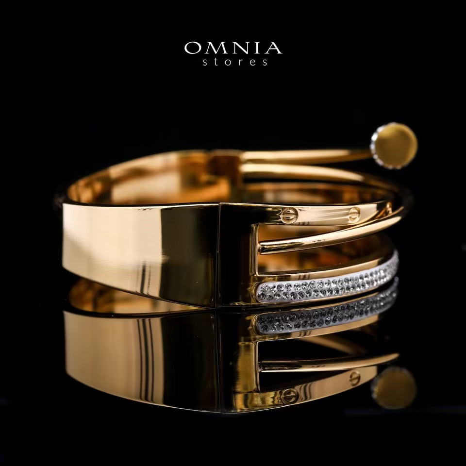 Omnia Angham Gold-Plated Copper Bangle with High-Quality Simulated Diamonds - OMNIASTORES UAE