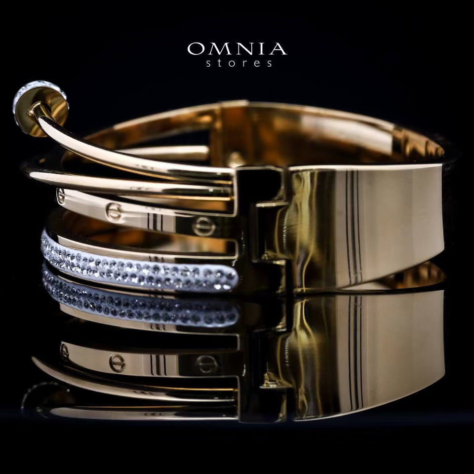 Omnia Angham Gold-Plated Copper Bangle with High-Quality Simulated Diamonds - OMNIASTORES UAE