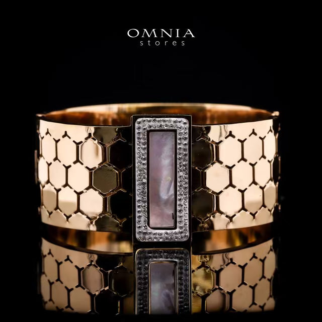 Omnia Anisah Gold-Plated Copper Bangle with High-Quality Simulated Diamonds - OMNIASTORES UAE