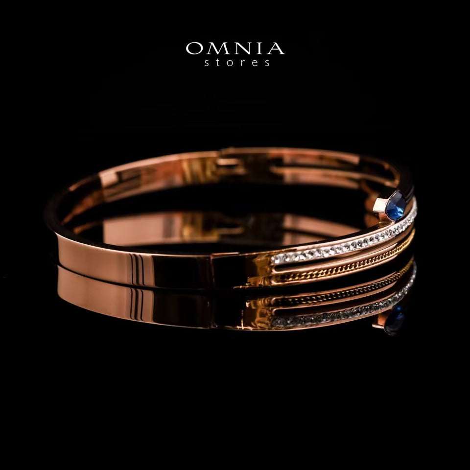 Omnia Anwaar Gold-Plated Copper Bangle with High-Quality Simulated Diamonds