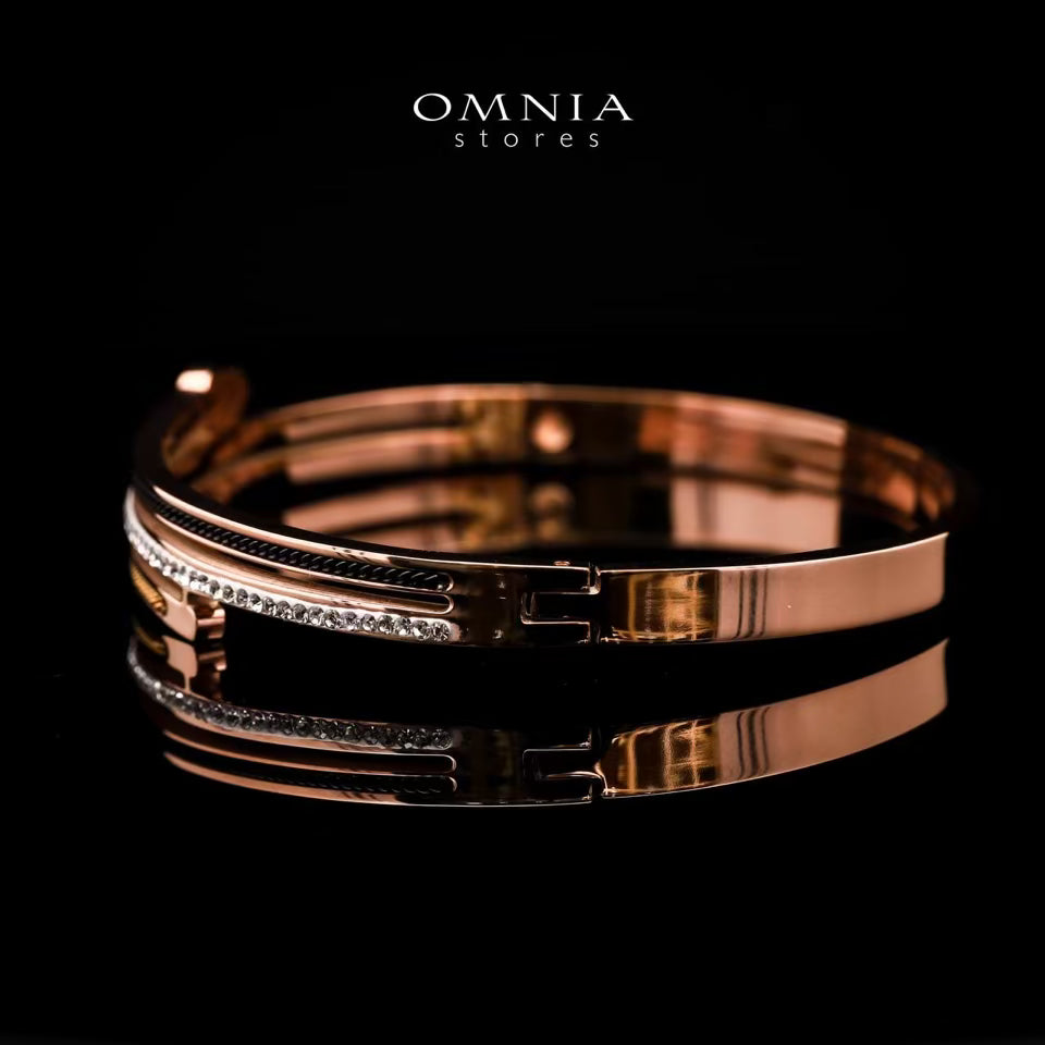 Omnia Anwaar Gold-Plated Copper Bangle with High-Quality Simulated Diamonds