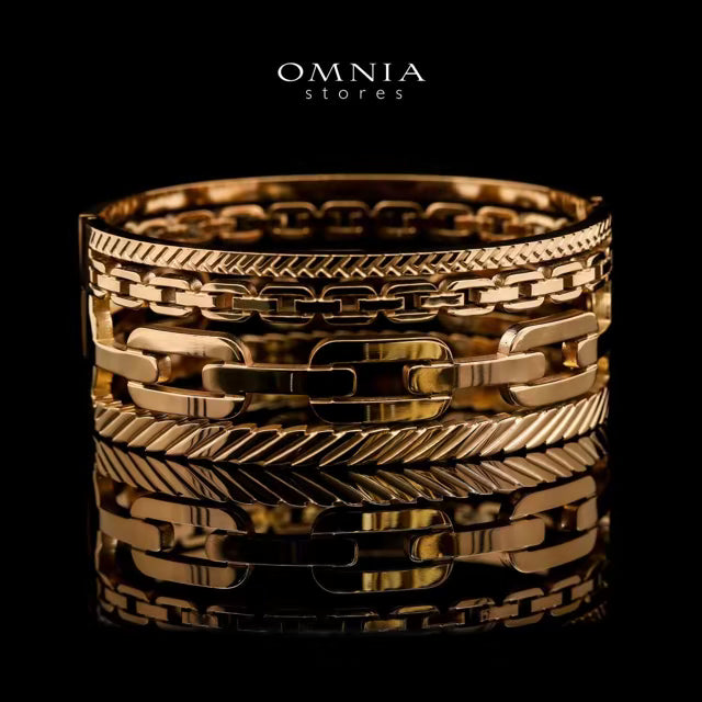 Omnia Arezou Gold-Plated Copper Bangle with High-Quality Simulated Diamonds - OMNIASTORES UAE