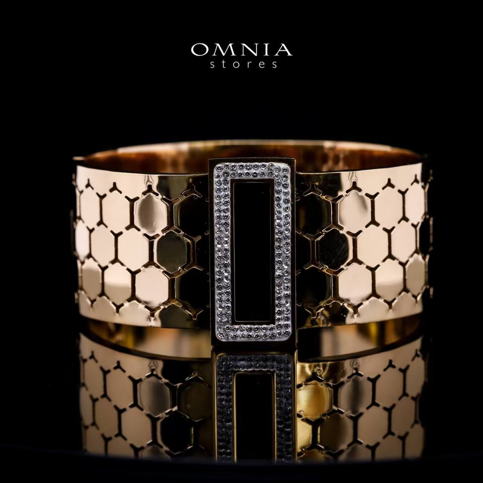 Omnia Arwa Gold-Plated Copper Bangle with High-Quality Simulated Diamonds - OMNIASTORES UAE