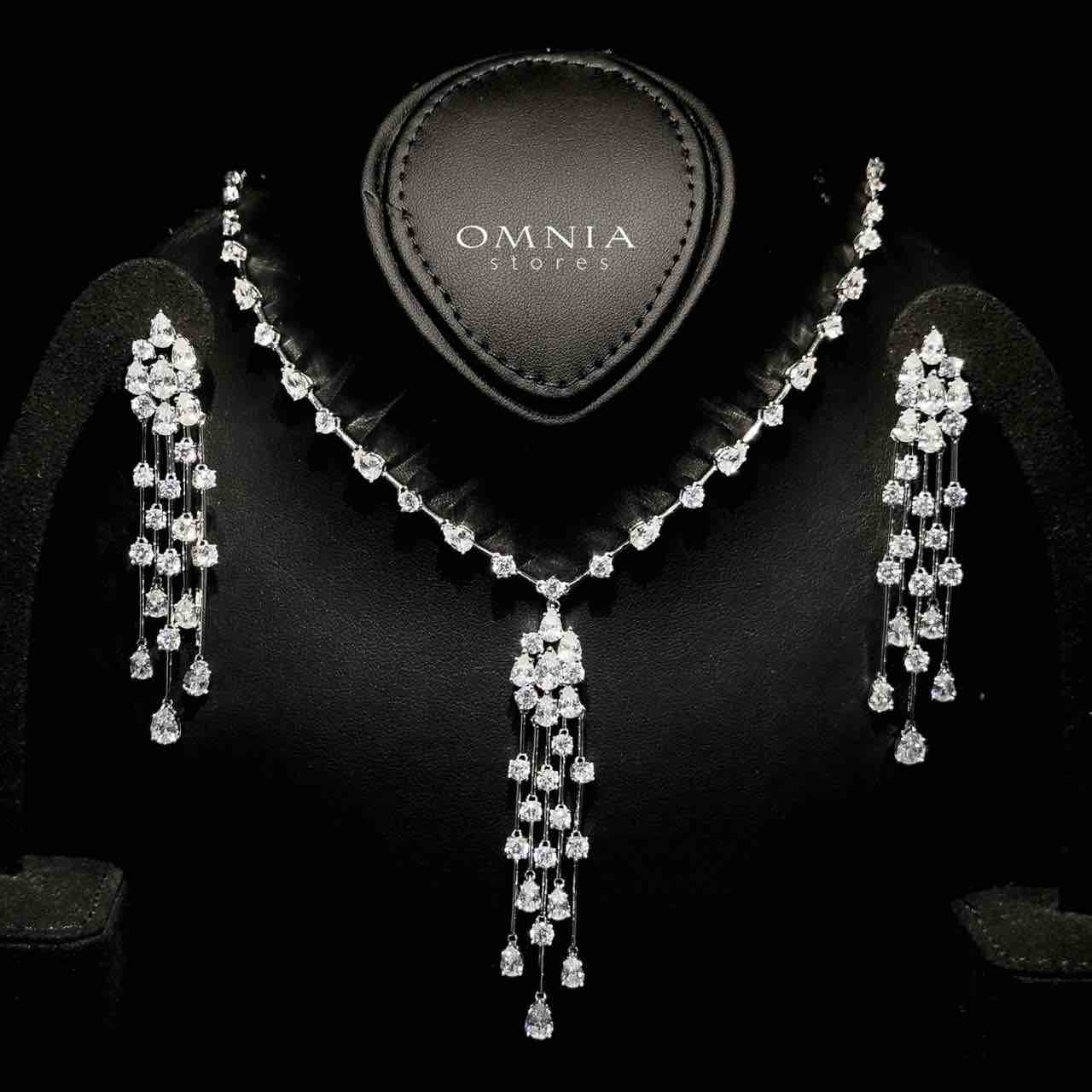 Omnia Adhara White Necklace and Earrings Set In 92.5 Silver High Quality Simulated Diamonds