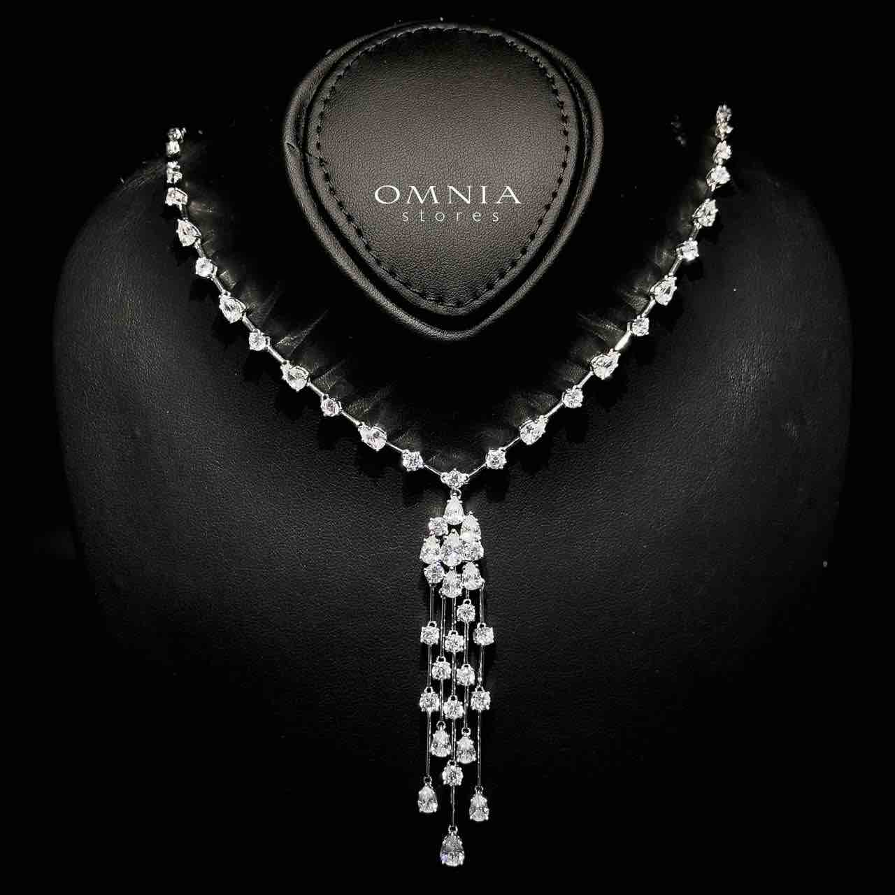 Omnia Adhara White Necklace and Earrings Set In 92.5 Silver High Quality Simulated diamonds