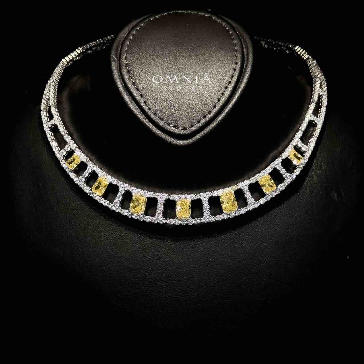 Omnia Alessandra Yellow Necklace in 925 Silver with Emerald-Cut High-Quality Simulated Diamonds