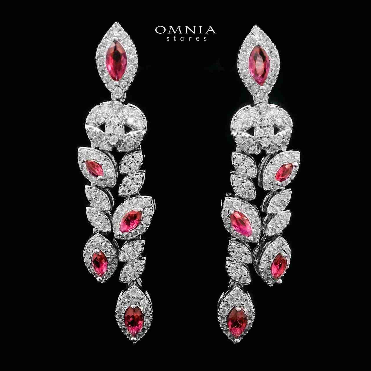 Omnia Nada Maroon Bridal Full Set in High Quality Zircon Stone Rhodium Plated - OMNIASTORES UAE