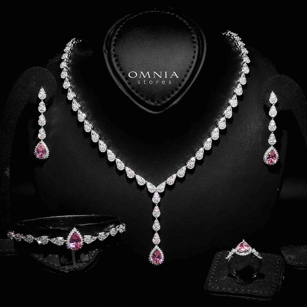Omnia Radya Pink Bridal Full Set in High Quality Zircon Stone Rhodium Plated - OMNIASTORES UAE