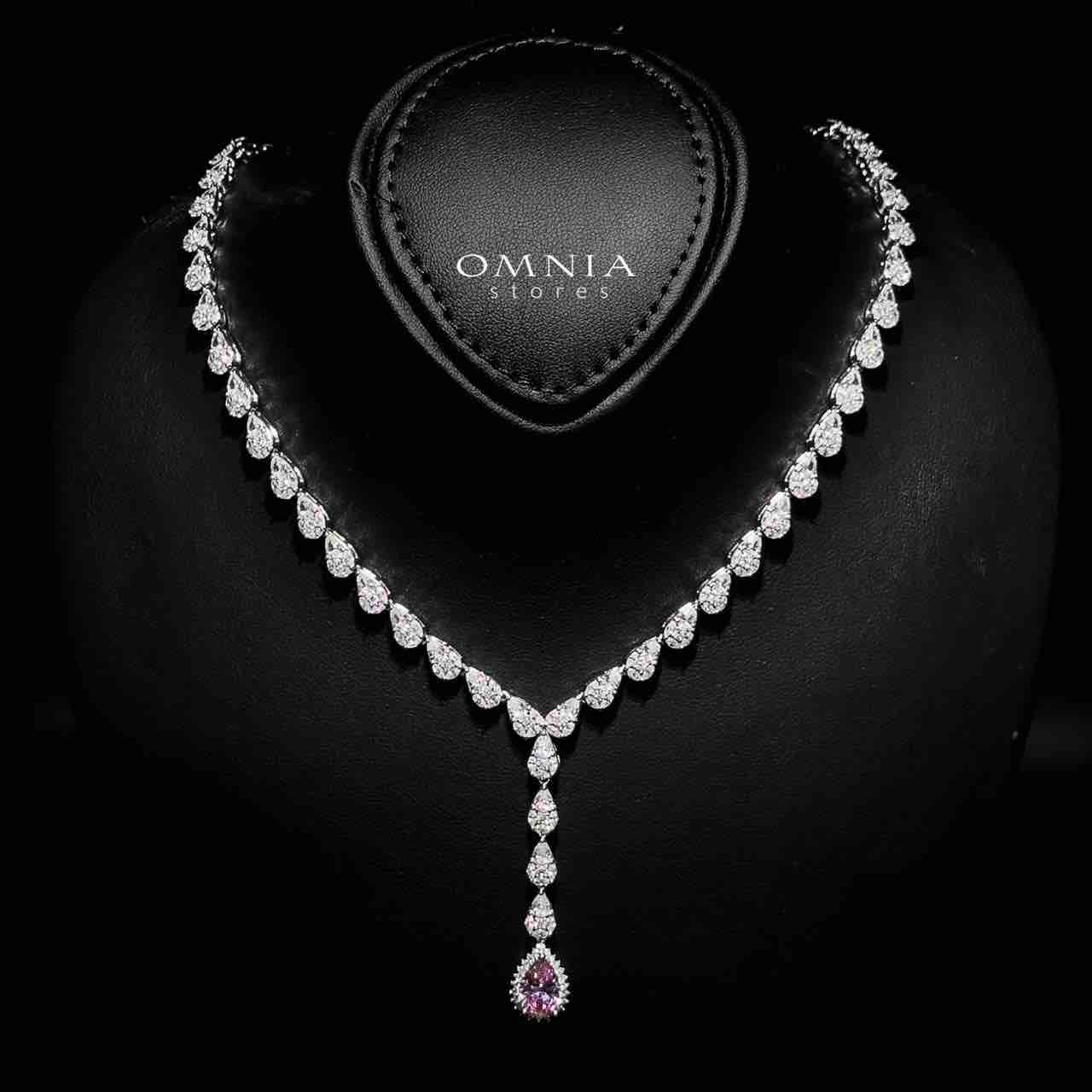 Omnia Radya Pink Bridal Full Set in High Quality Zircon Stone Rhodium Plated - OMNIASTORES UAE