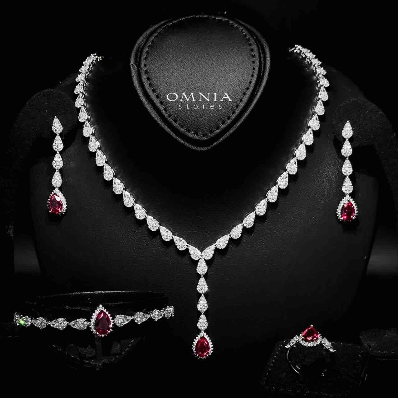 Omnia Radya Red Bridal Full Set in High Quality Zircon Stone Rhodium Plated - OMNIASTORES UAE