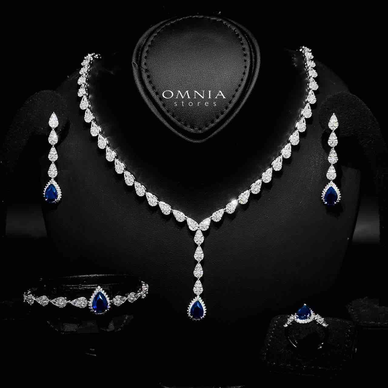 Omnia Radya Blue Bridal Full Set in High Quality Zircon Stone Rhodium Plated - OMNIASTORES UAE