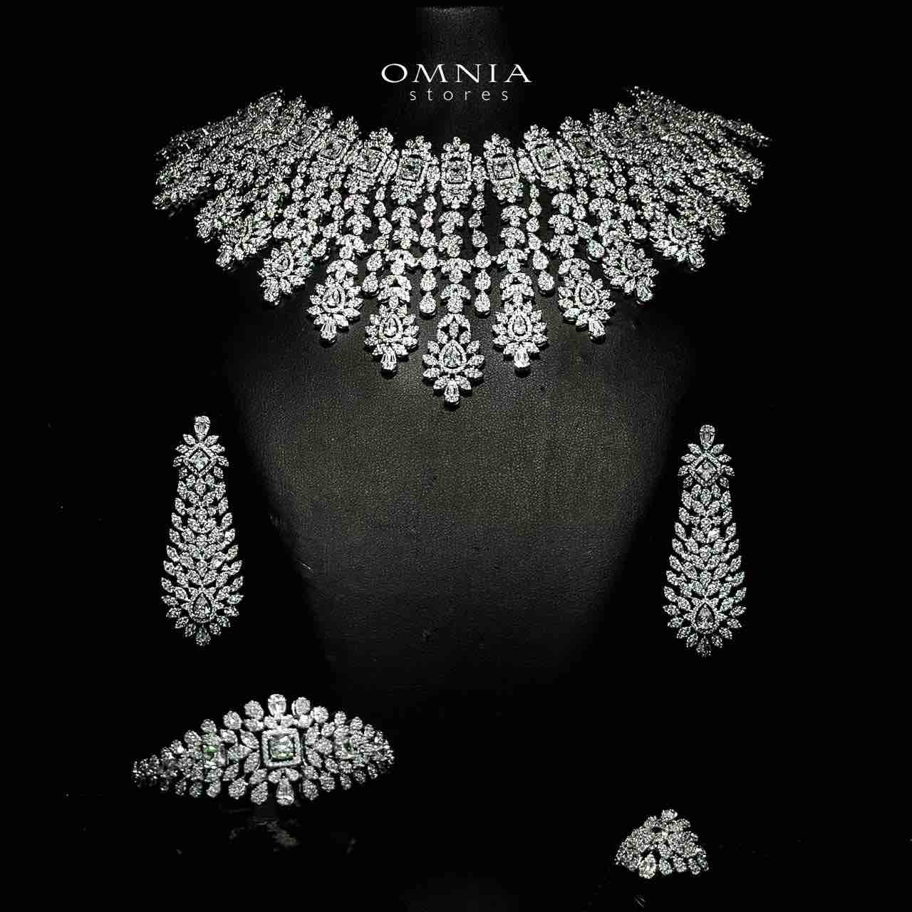 Omnia Asal White Bridal Full Set in High Quality Zircon Stone Rhodium Plated