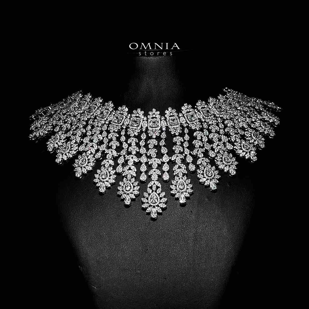 Omnia Asal White Bridal Full Set in High Quality Zircon Stone Rhodium Plated
