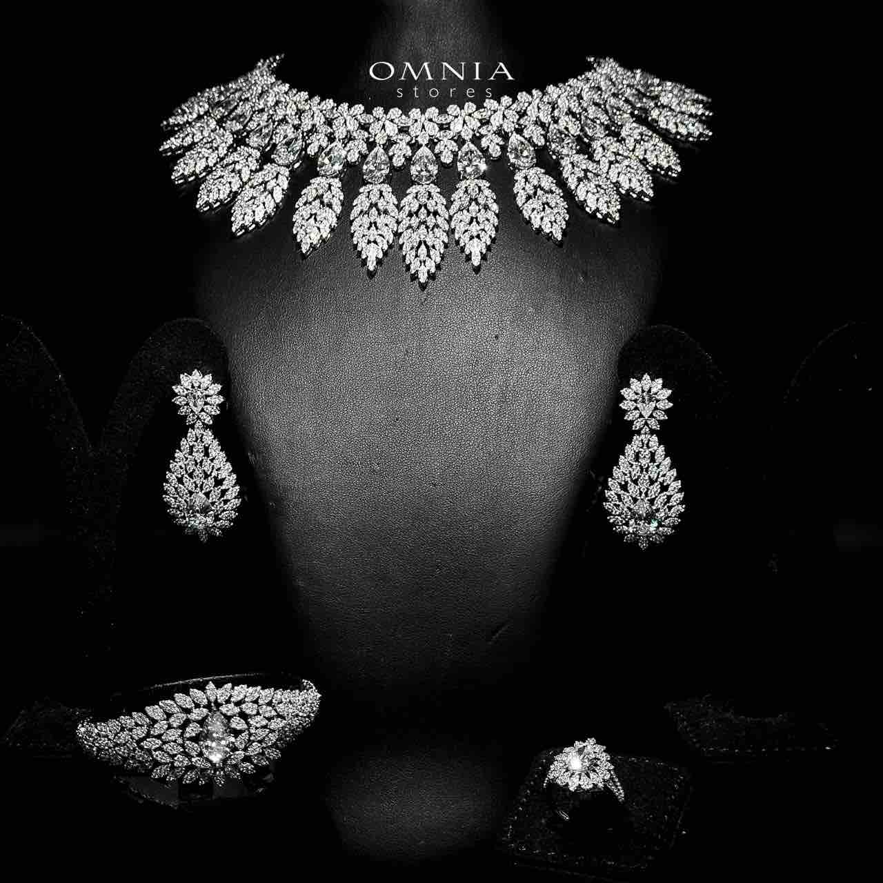 Omnia Asrar White Bridal Full Set in High Quality Zircon Stone Rhodium Plated - OMNIASTORES UAE