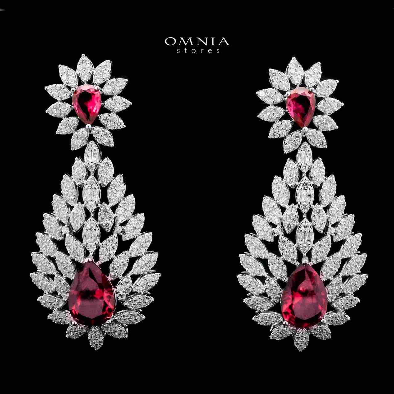 Omnia Asrar Red Bridal Full Set in High Quality Zircon Stone Rhodium Plated