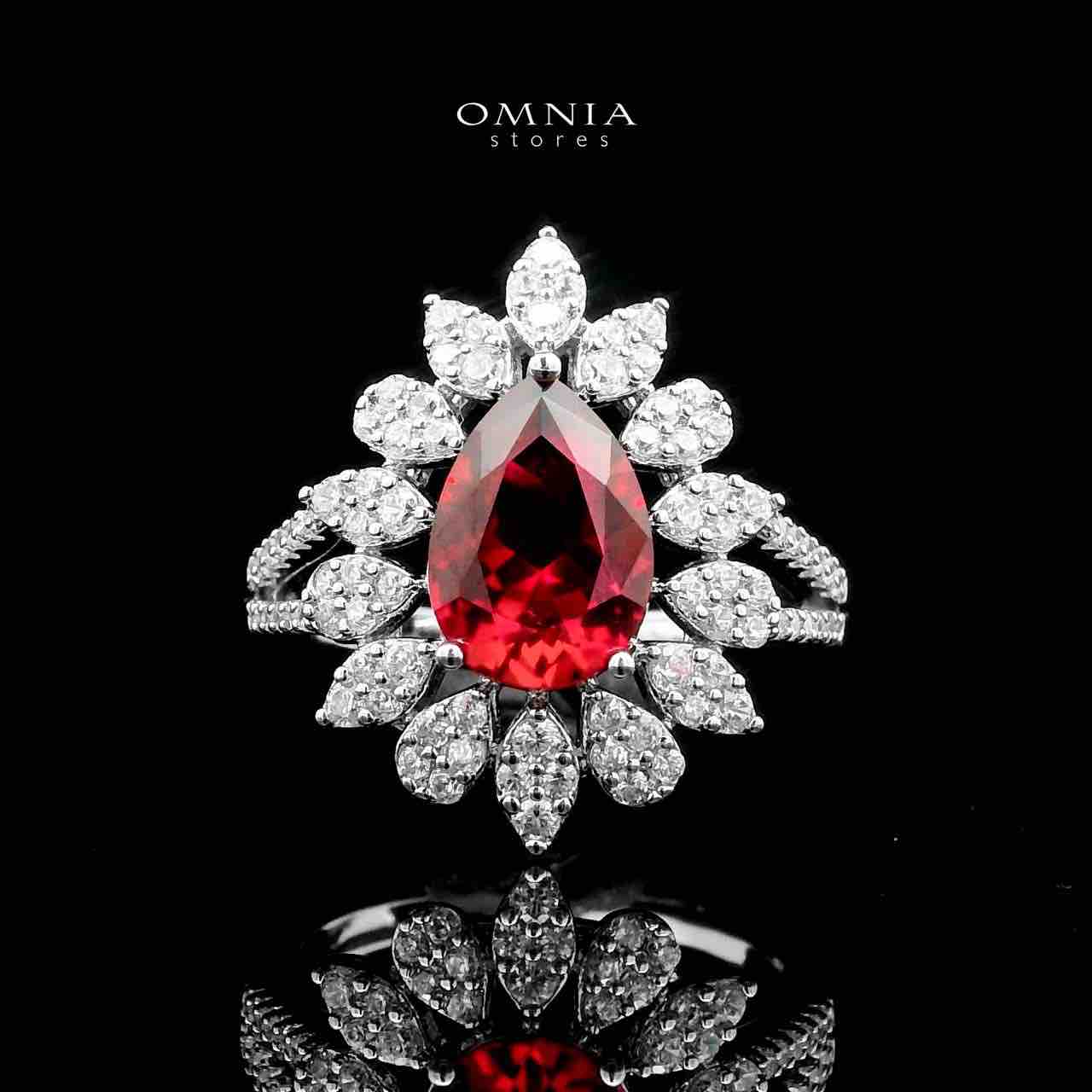 Omnia Asrar Red Bridal Full Set in High Quality Zircon Stone Rhodium Plated