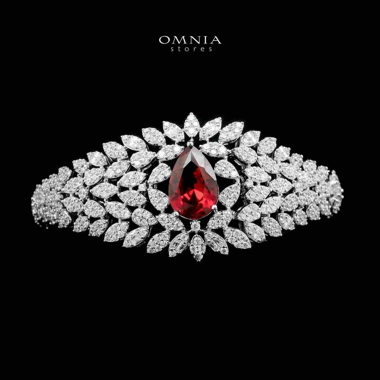 Omnia Asrar Red Bridal Full Set in High Quality Zircon Stone Rhodium Plated