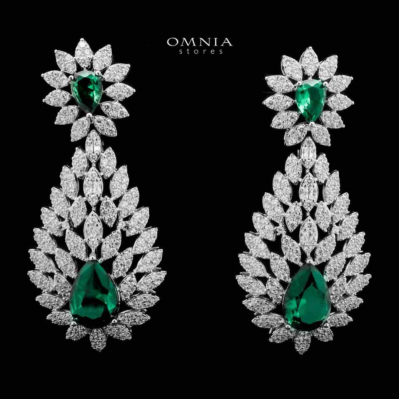 Omnia Asrar Green Bridal Full Set in High Quality Zircon Stone Rhodium Plated - OMNIASTORES UAE