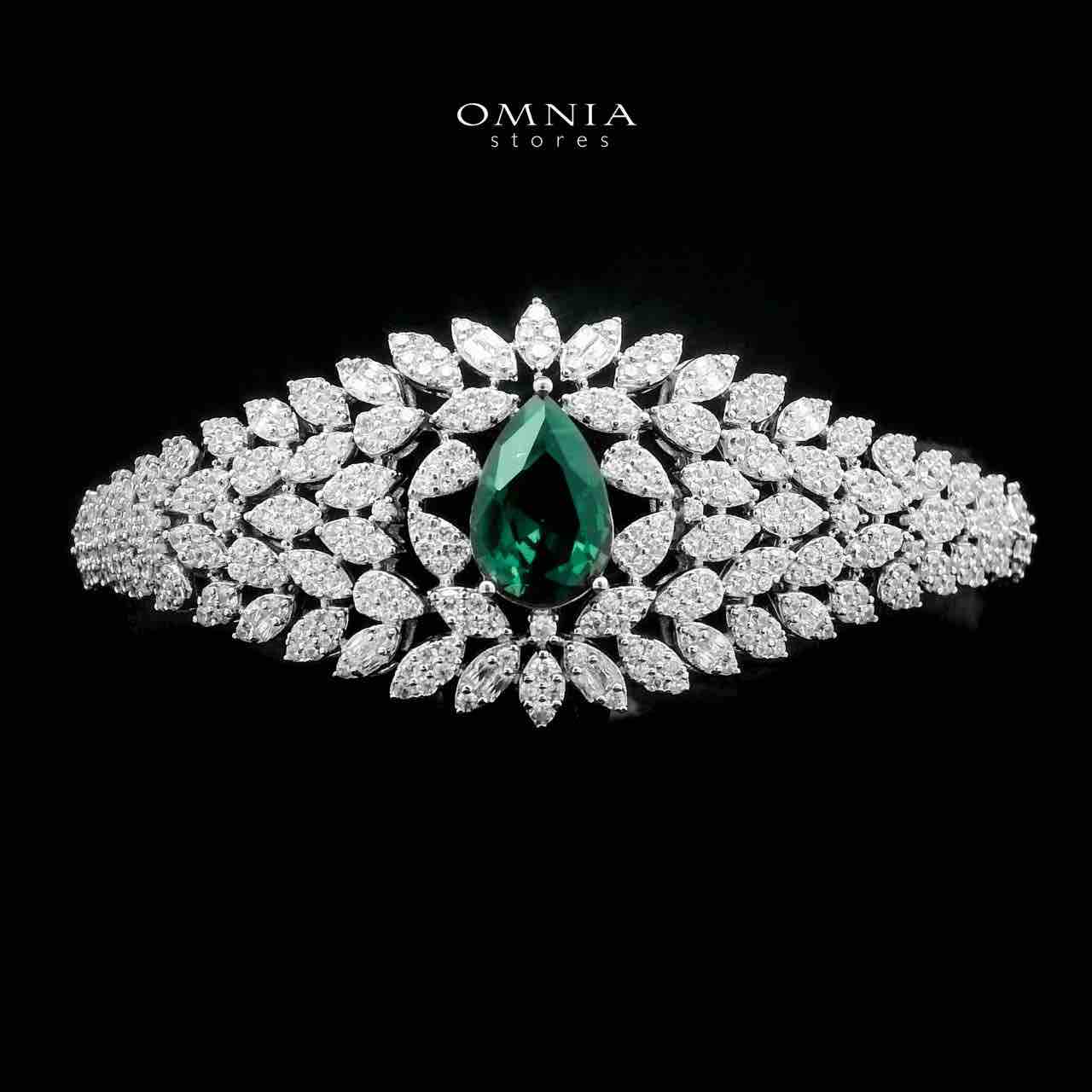 Omnia Asrar Green Bridal Full Set in High Quality Zircon Stone Rhodium Plated - OMNIASTORES UAE