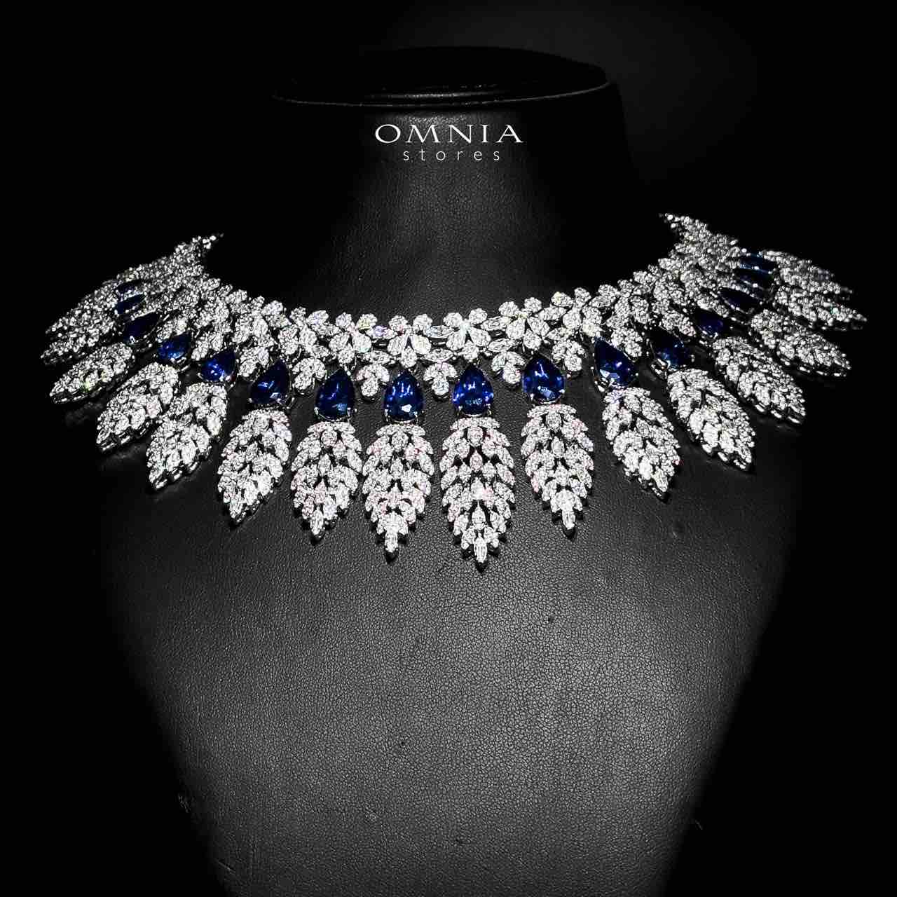 Omnia Asrar Blue Bridal Full Set in High Quality Zircon Stone Rhodium Plated - OMNIASTORES UAE
