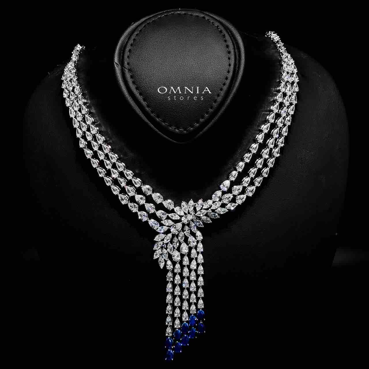 Omnia Rahaf Blue Bridal Full Set in High Quality Zircon Stone in Rhodium Plated
