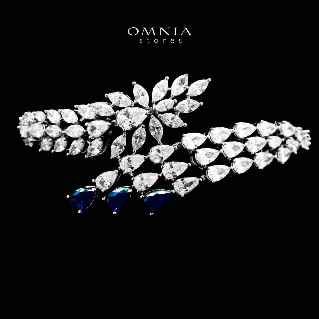 Omnia Rahaf Blue Bridal Full Set in High Quality Zircon Stone in Rhodium Plated