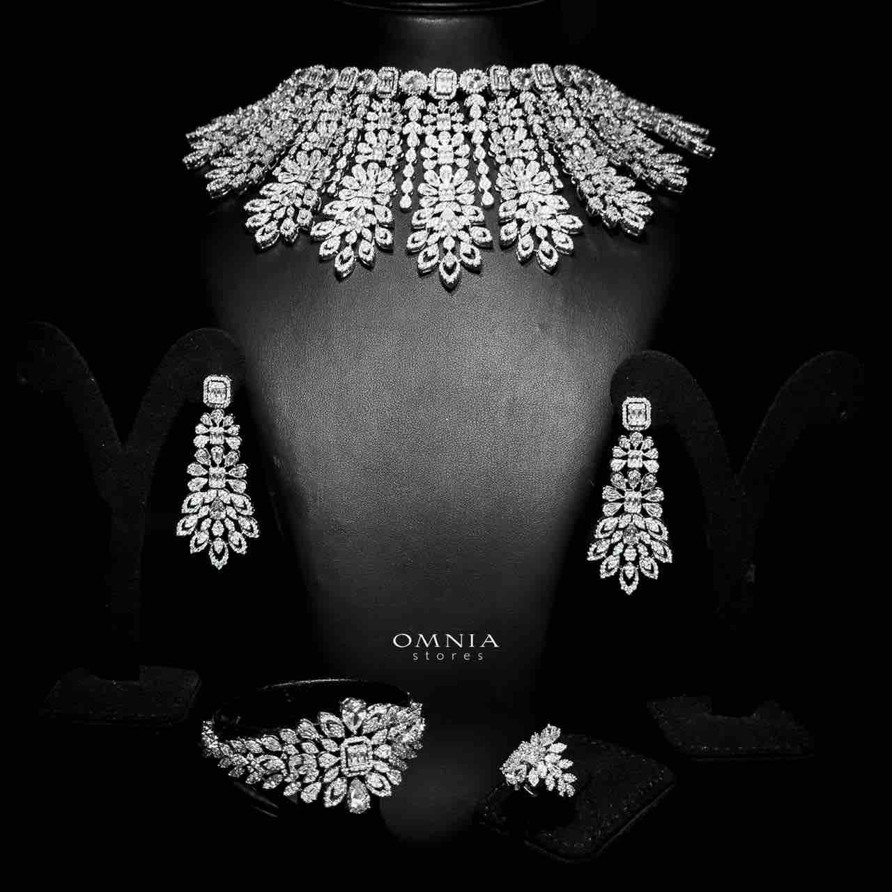 Omnia Athar White Bridal Full Set in High Quality Zircon Stone Rhodium Plated - OMNIASTORES UAE