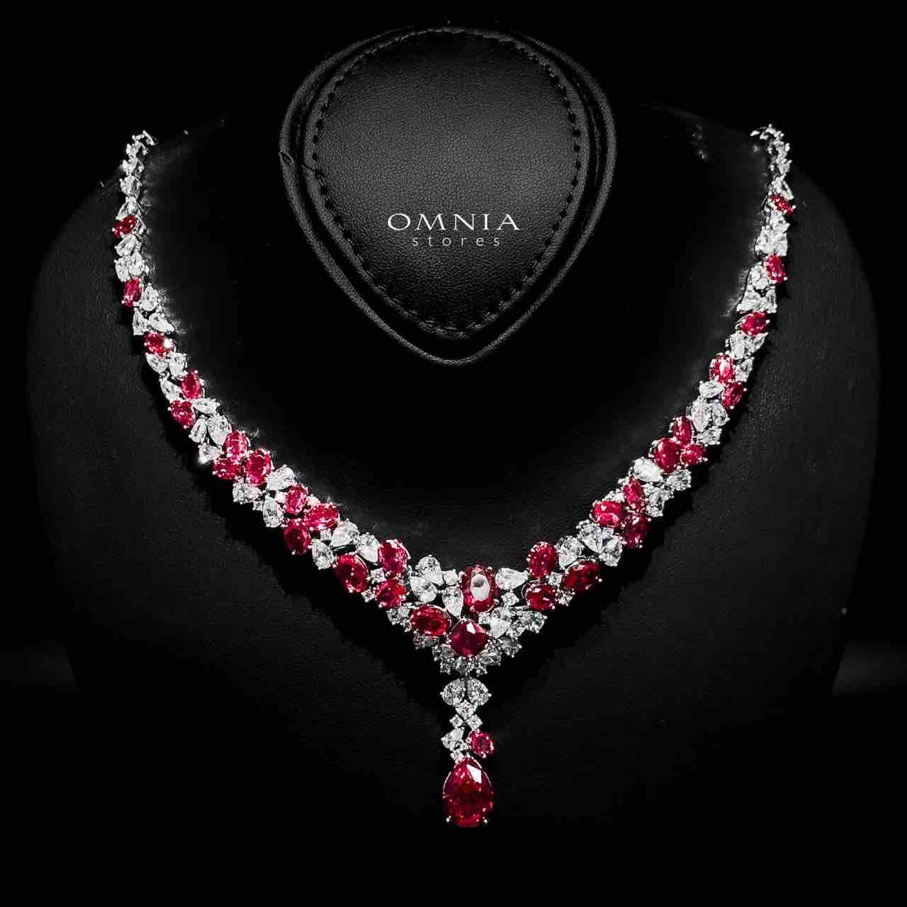 Omnia Reman Maroon Bridal Full Set in High Quality Zircon Stone in Rhodium Plated - OMNIASTORES UAE