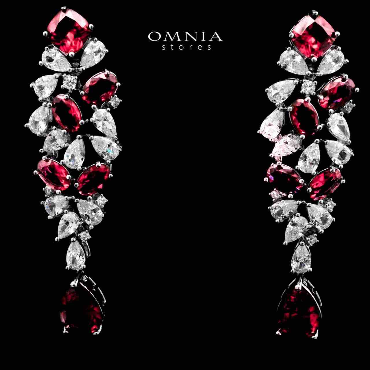 Omnia Reman Maroon Bridal Full Set in High Quality Zircon Stone in Rhodium Plated - OMNIASTORES UAE