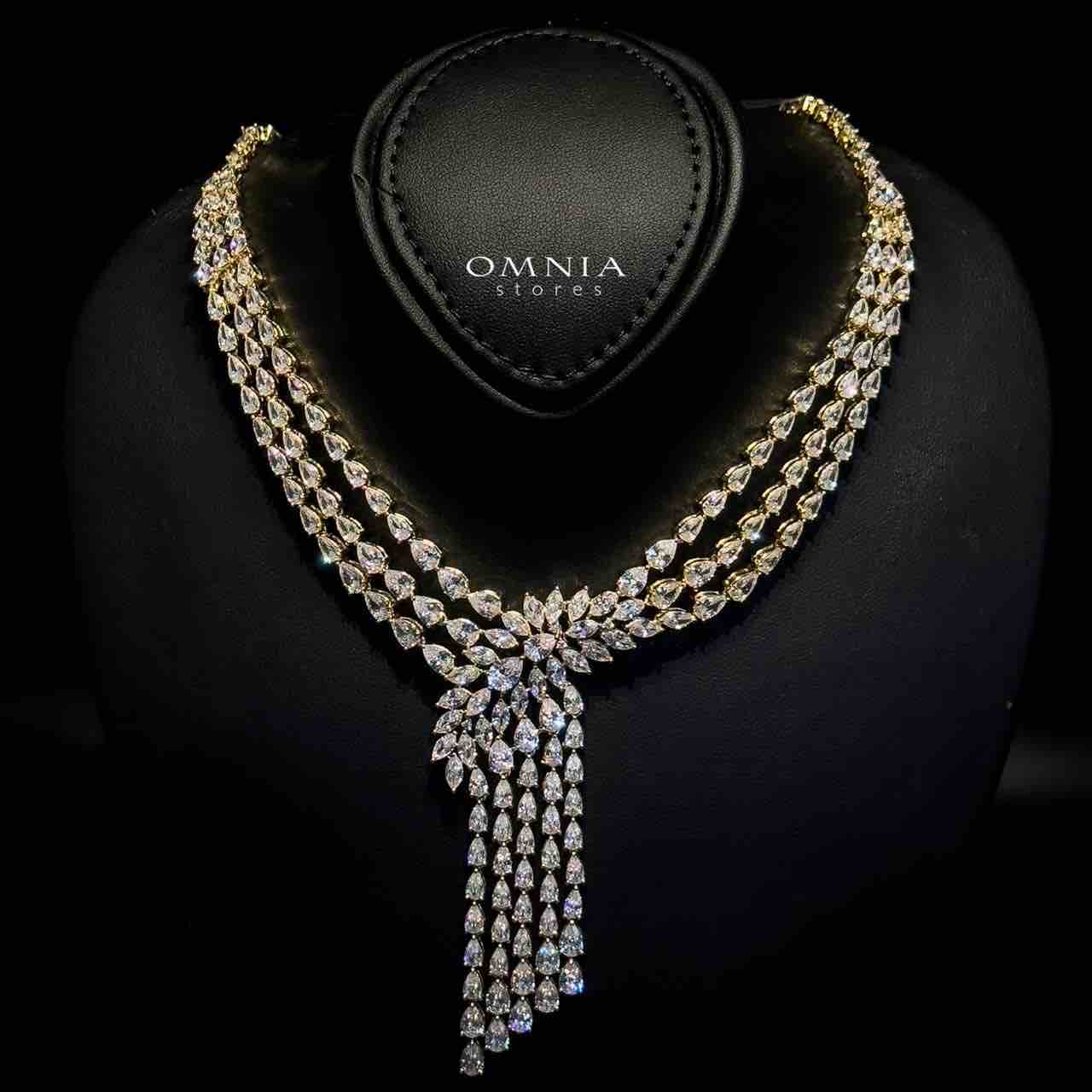 Omnia Rahaf Golden Bridal Full Set Accessories in High Quality Zircon Stone in Rhodium Plated - OMNIASTORES UAE