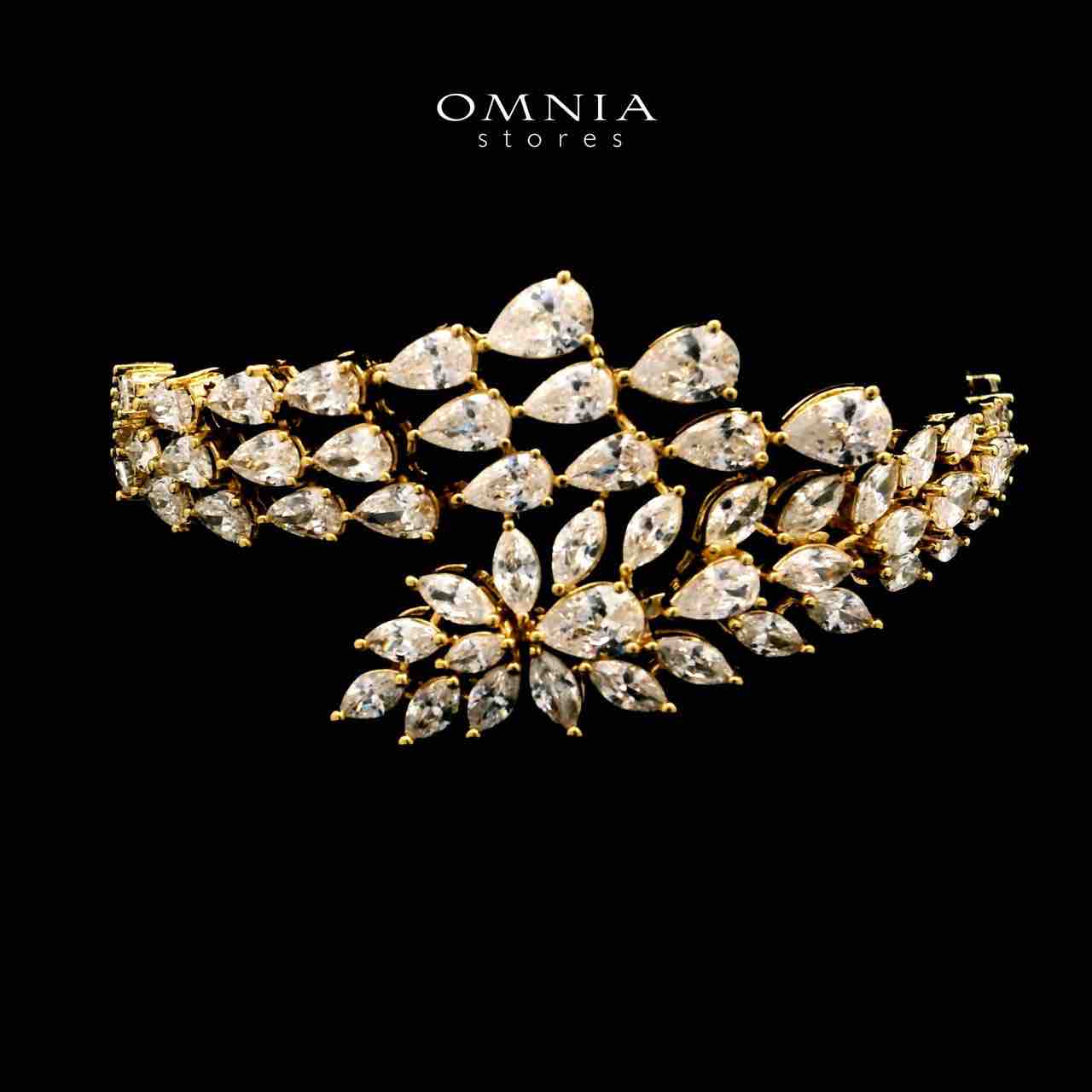 Omnia Rahaf Golden Bridal Full Set Accessories in High Quality Zircon Stone in Rhodium Plated - OMNIASTORES UAE