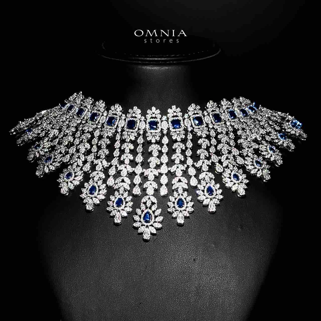 Omnia Asal Blue Bridal Full Set in High Quality Zircon Stone Rhodium Plated