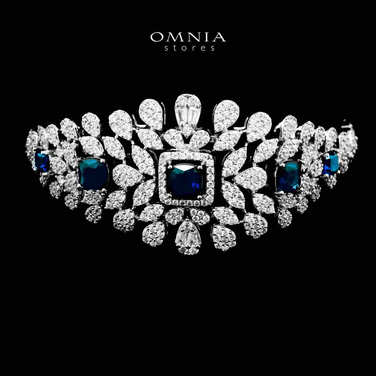 Omnia Asal Blue Bridal Full Set in High Quality Zircon Stone Rhodium Plated