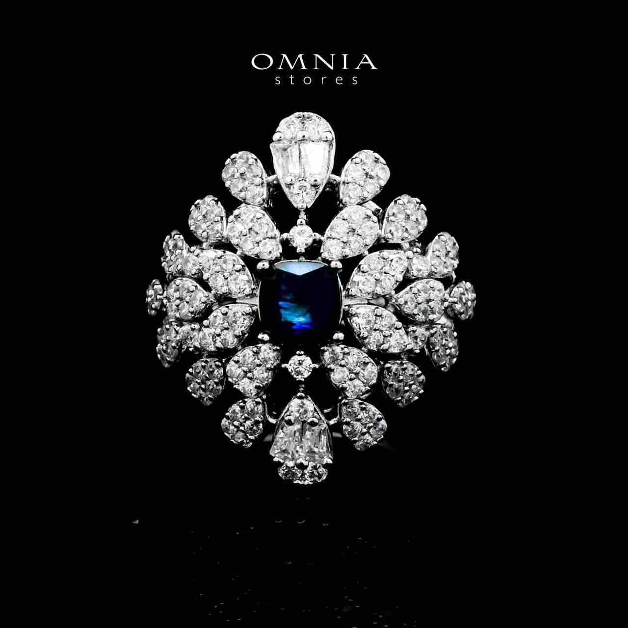Omnia Asal Blue Bridal Full Set in High Quality Zircon Stone Rhodium Plated