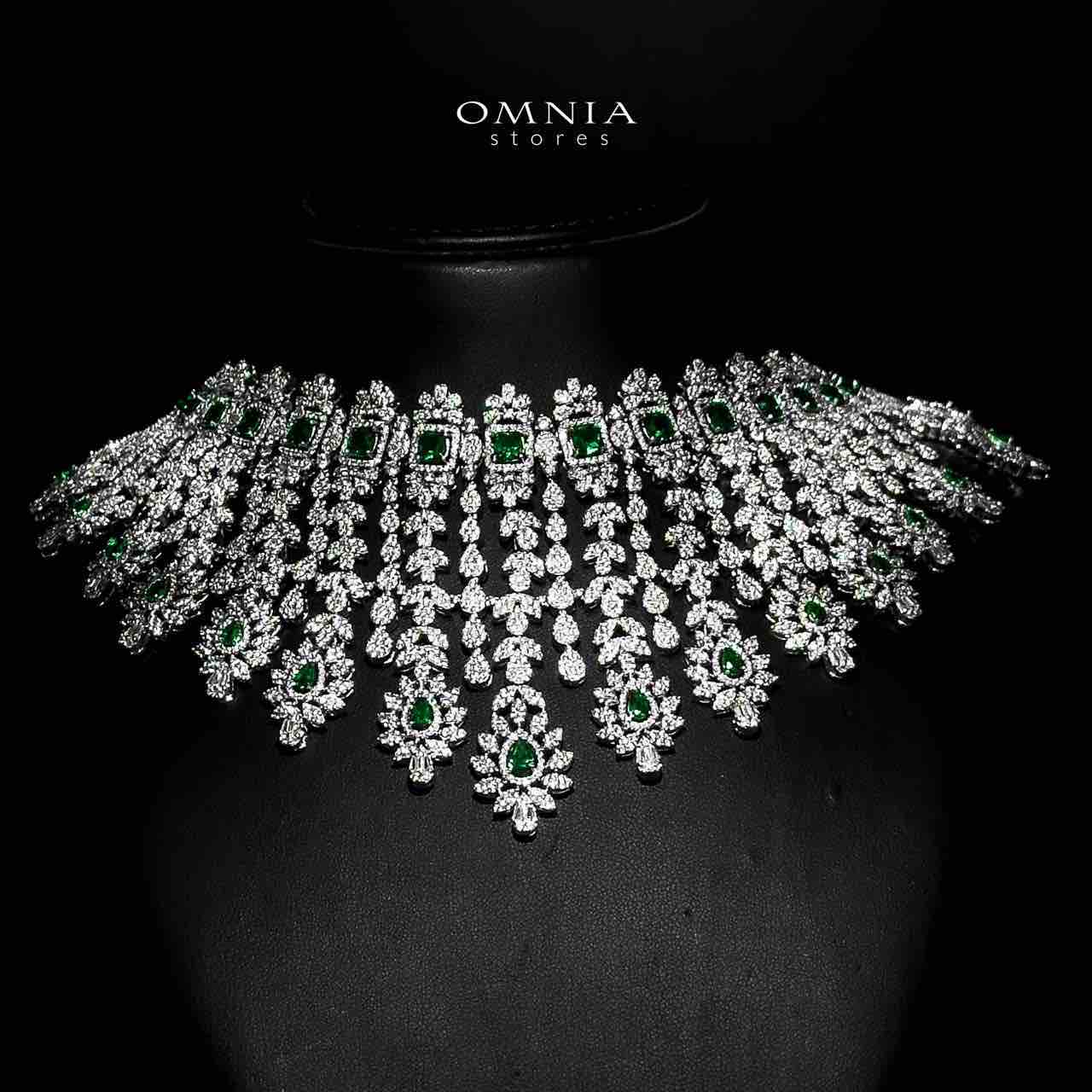 Omnia Asal Green Bridal Full Set in High Quality Zircon Stone Rhodium Plated