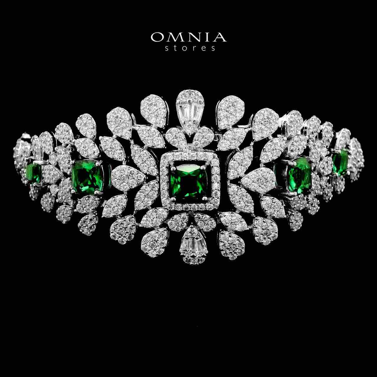 Omnia Asal Green Bridal Full Set in High Quality Zircon Stone Rhodium Plated