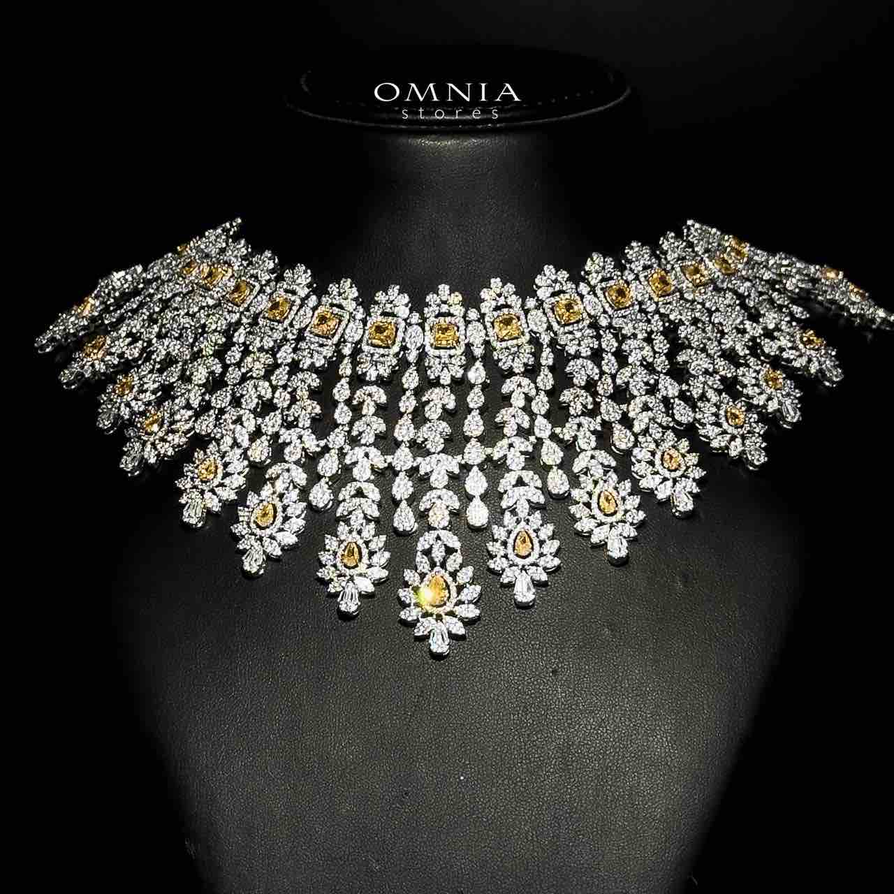 Omnia Asal Yellow Bridal Full Set in High Quality Zircon Stone Rhodium Plated - OMNIASTORES UAE