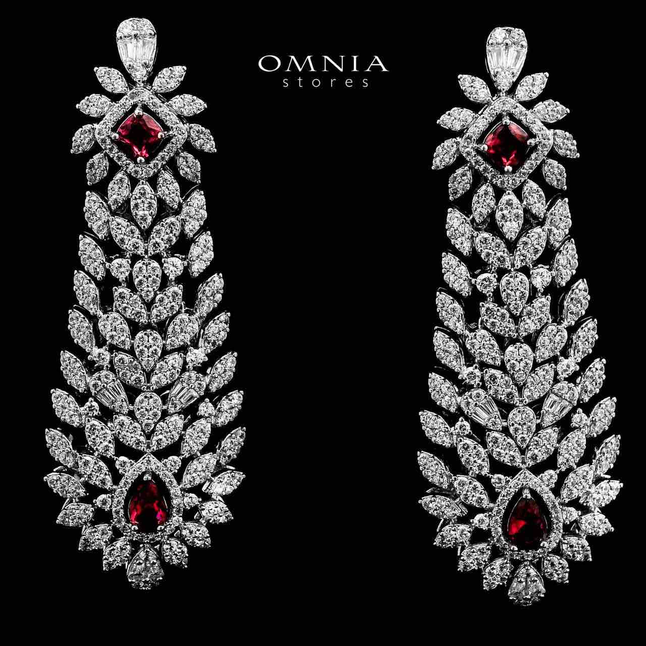 Omnia Asal Maroon Bridal Full Set in High Quality Zircon Stone Rhodium Plated - OMNIASTORES UAE