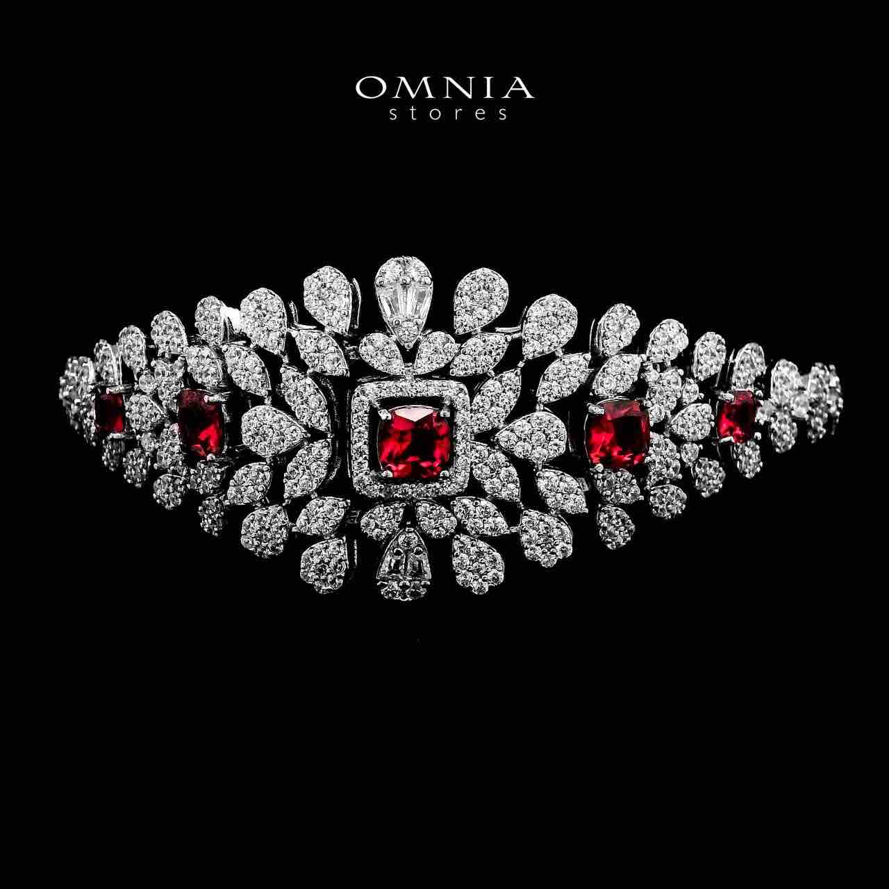 Omnia Asal Maroon Bridal Full Set in High Quality Zircon Stone Rhodium Plated - OMNIASTORES UAE