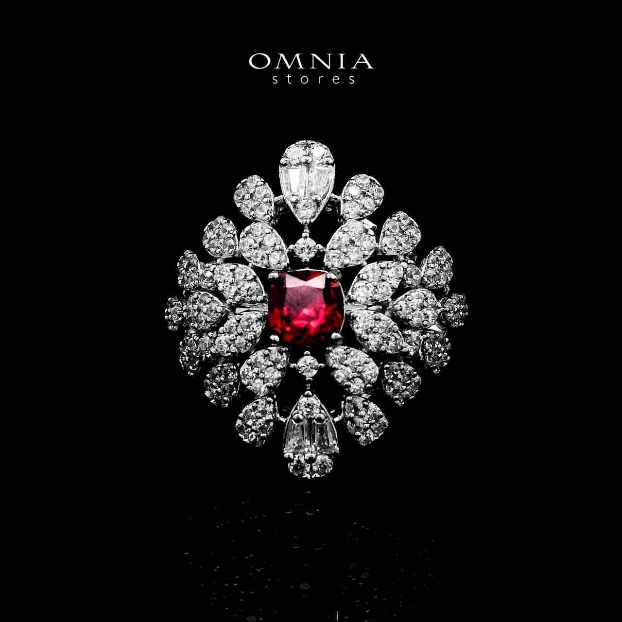 Omnia Asal Maroon Bridal Full Set in High Quality Zircon Stone Rhodium Plated - OMNIASTORES UAE