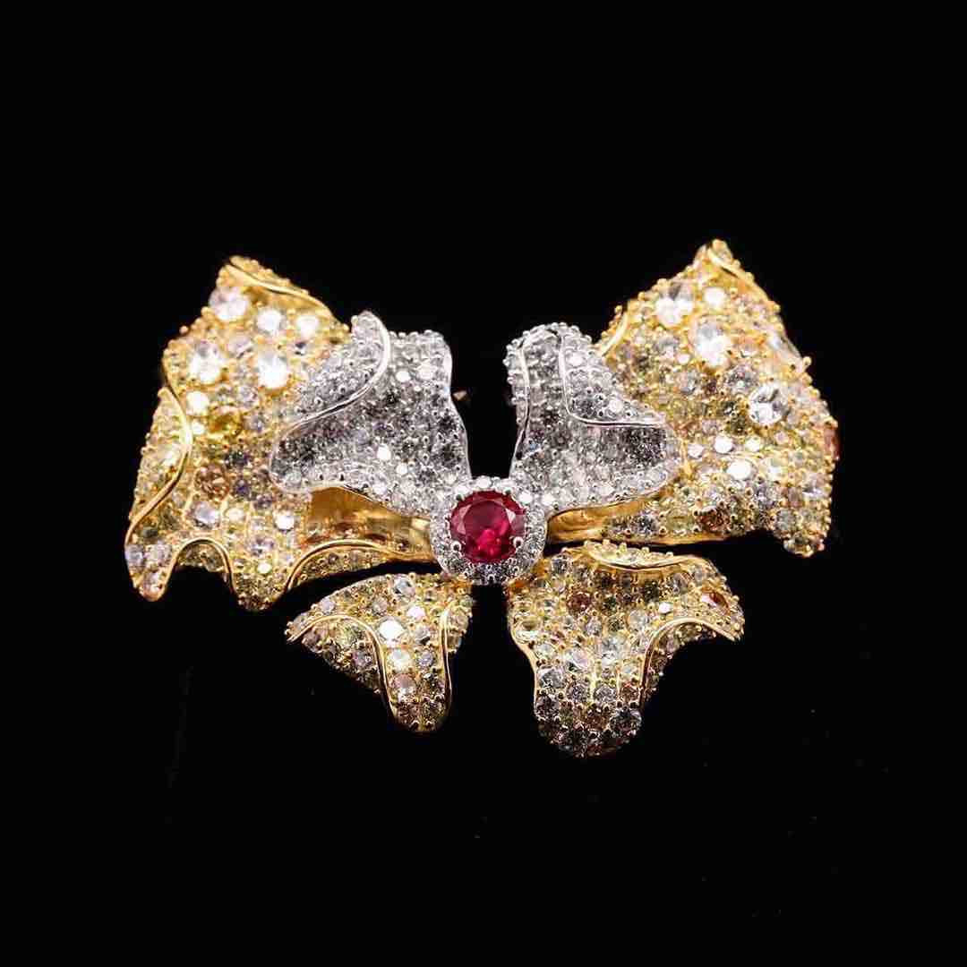 Omnia Aria Brooch In Gold-Plated High-Quality Simulated Diamonds with Ruby Center Stone - OMNIASTORES UAE