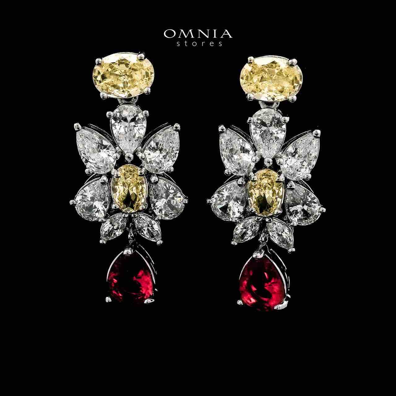 Omnia Dema Red and Yellow Bridal Full Set in High Quality Zircon Stone Rhodium Plated - OMNIASTORES UAE