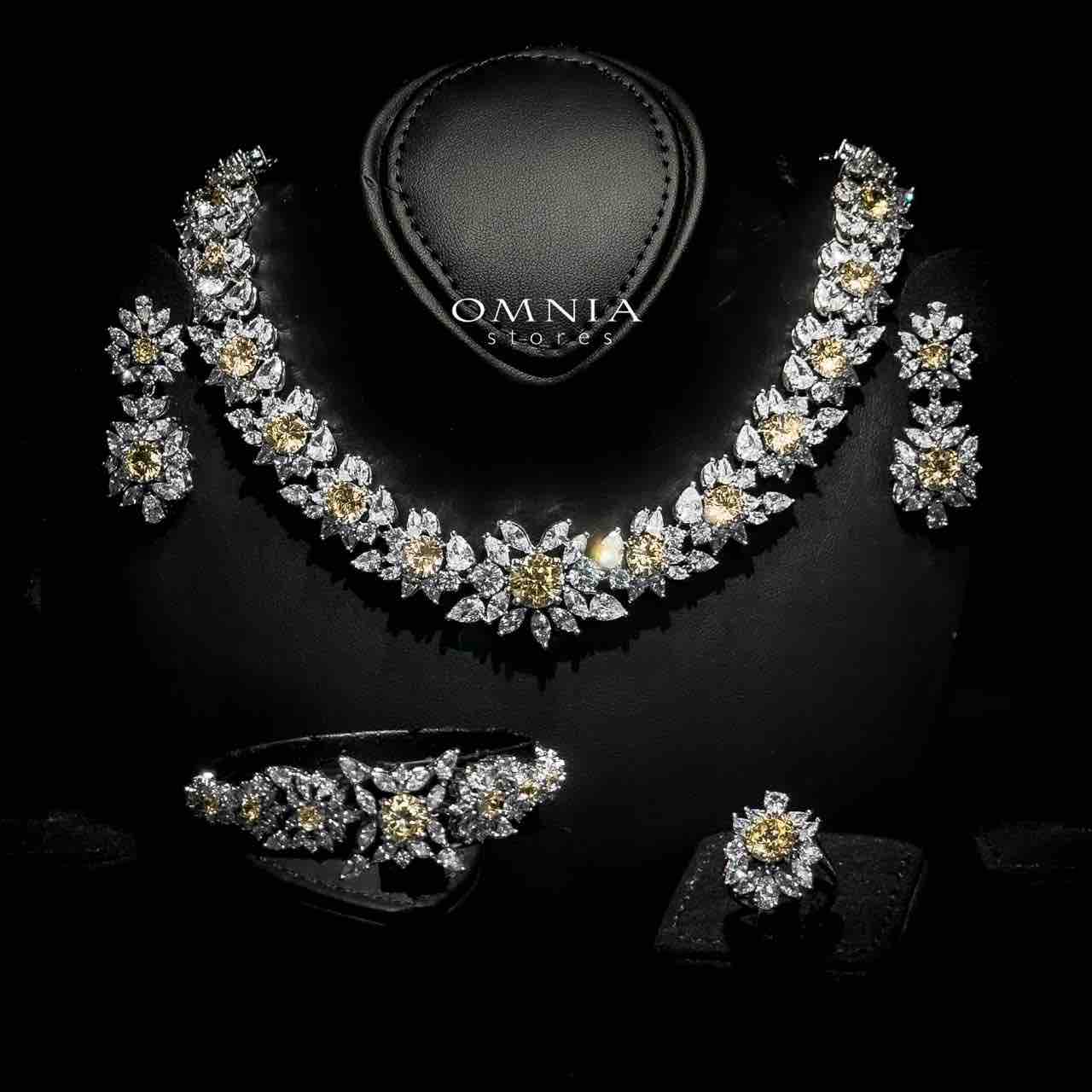 Omnia Nareen Yellow Bridal Full Set in High Quality Zircon Stone Rhodium Plated - OMNIASTORES UAE