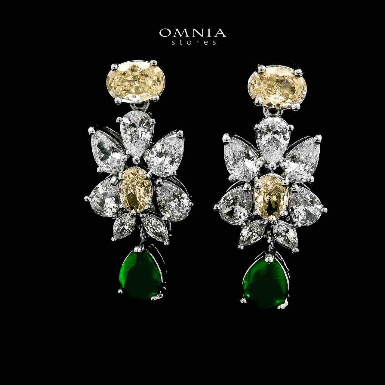 Omnia Dema Emerald Green and Yellow Bridal Full Set in High Quality Zircon Stone Rhodium Plated - OMNIASTORES UAE
